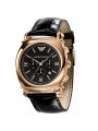 Emporio Armani Men's AR0321 Chronograph Rose Gold Black Dial Black Leather Watch