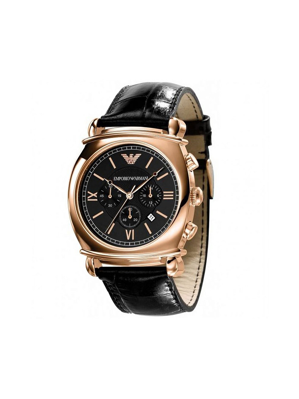 Chronograph Rose Gold Black Leather Watch
