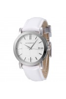 Burberry Unisex Watch Heritage Stainless Steel Case White Dial White Leather Strap Date Display - BU1380