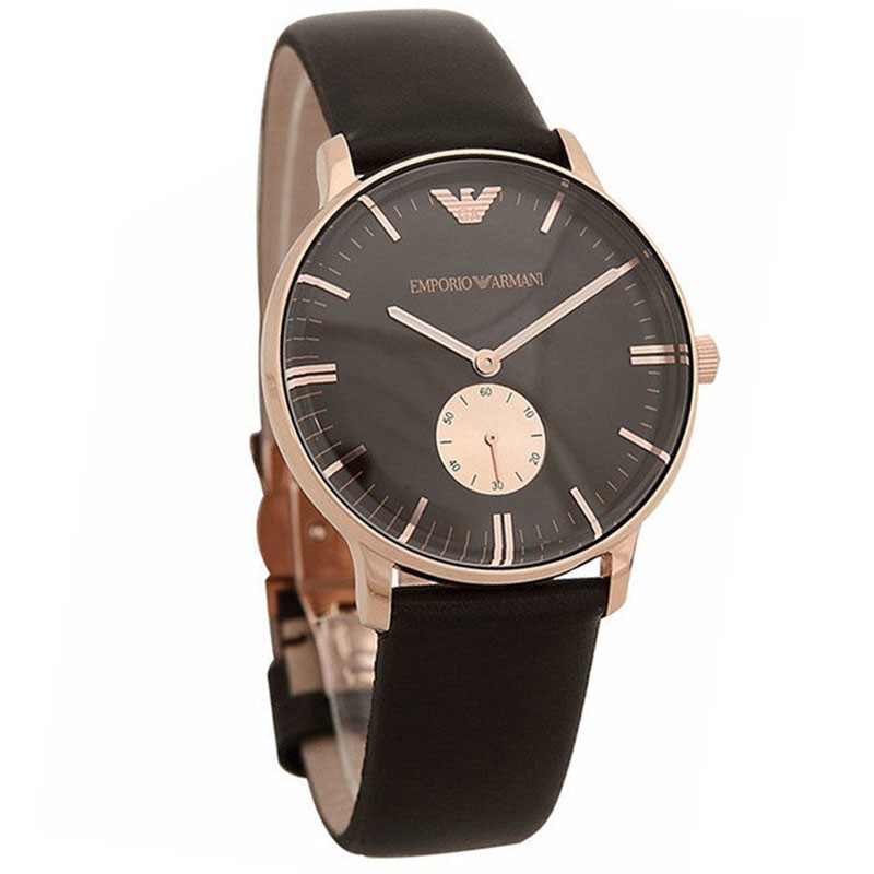 ROSE GOLD MENS BROWN LEATHER WATCH AR0383