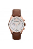 Emporio Armani Classic Rose Gold Brown Leather Ladies Chronograph Watch AR5996