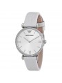 Emporio Armani Retro Silver Dial White Leather Strap Ladies Stone Watch AR1680