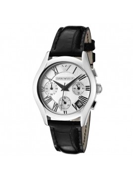 Emporio Armani Womens Classic Chronograph Black Leather Watch AR0670