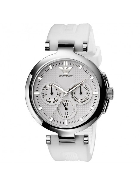 Emporio Armani Multifunction White Rubber Strap Silver Dial Women's watch AR0736